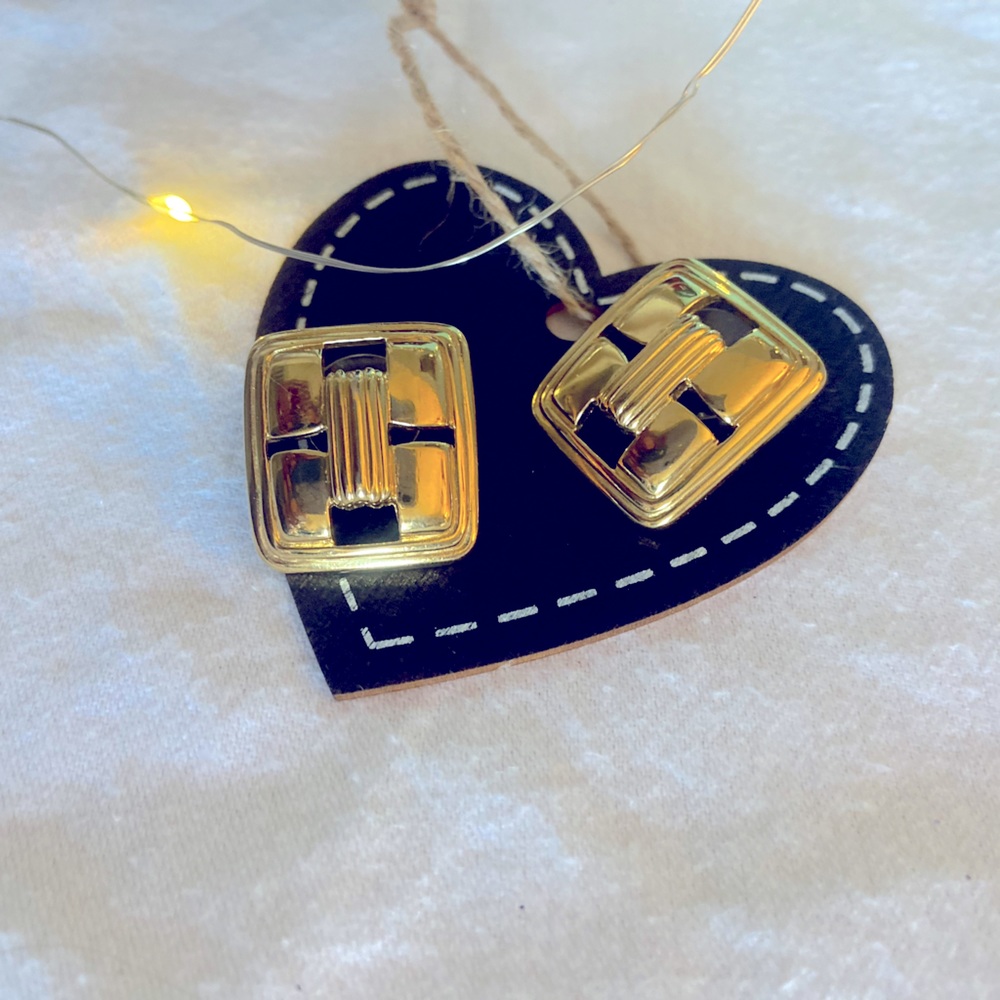 Square Stud Post Gold Earrings